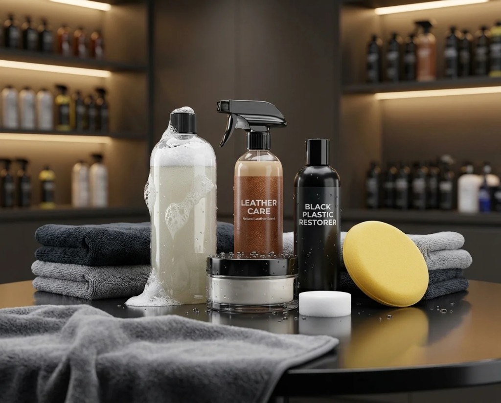 Meguiar's detailing and care products on the counter