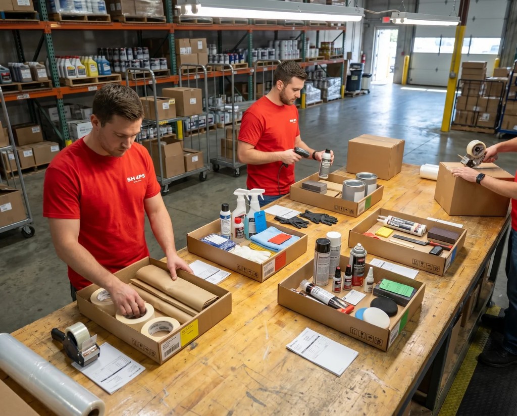 4Shops team packing orders for shop delivery